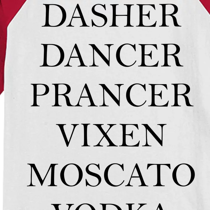 Dasher Dancer Prancer Vixen Moscato Vodka Tequila Blitzen Christmas Kids Colorblock Raglan Jersey