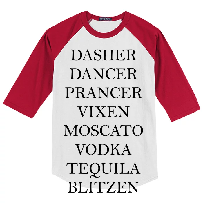 Dasher Dancer Prancer Vixen Moscato Vodka Tequila Blitzen Christmas Kids Colorblock Raglan Jersey