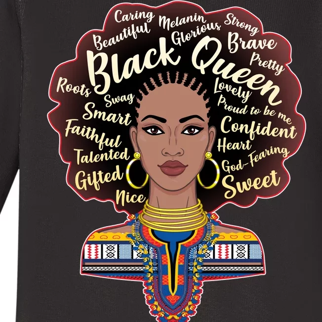 Dashiki Black Queen Baby Long Sleeve Bodysuit