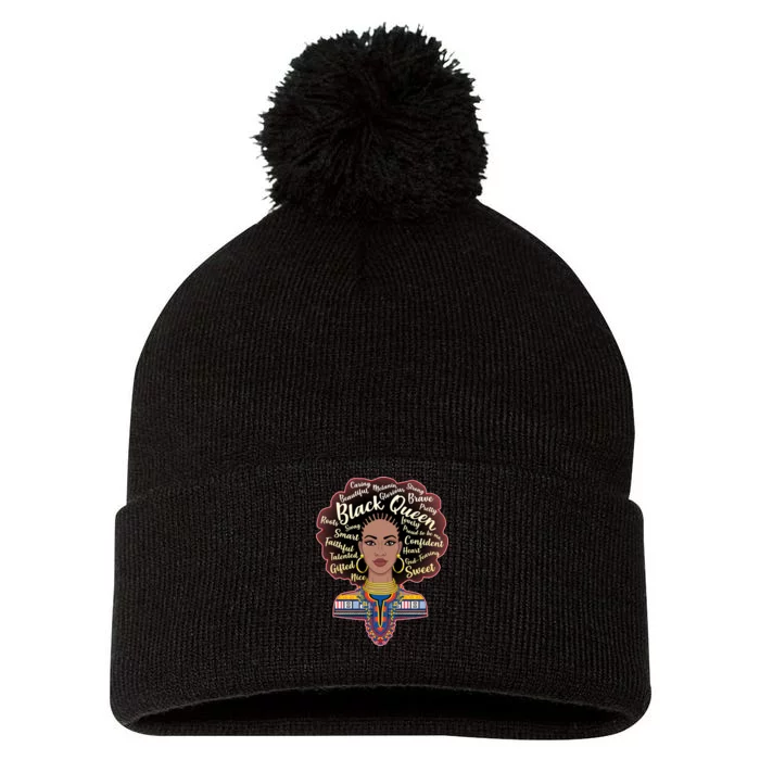 Dashiki Black Queen Pom Pom 12in Knit Beanie