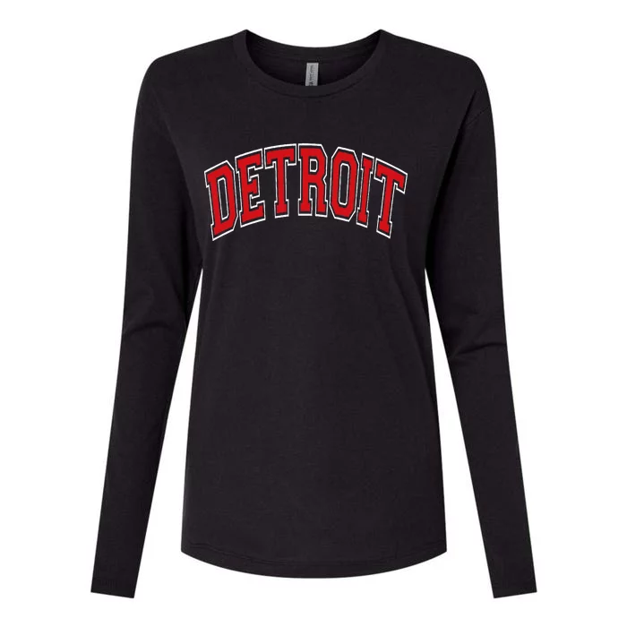 Detroit Arched Text Womens Cotton Relaxed Long Sleeve T-Shirt