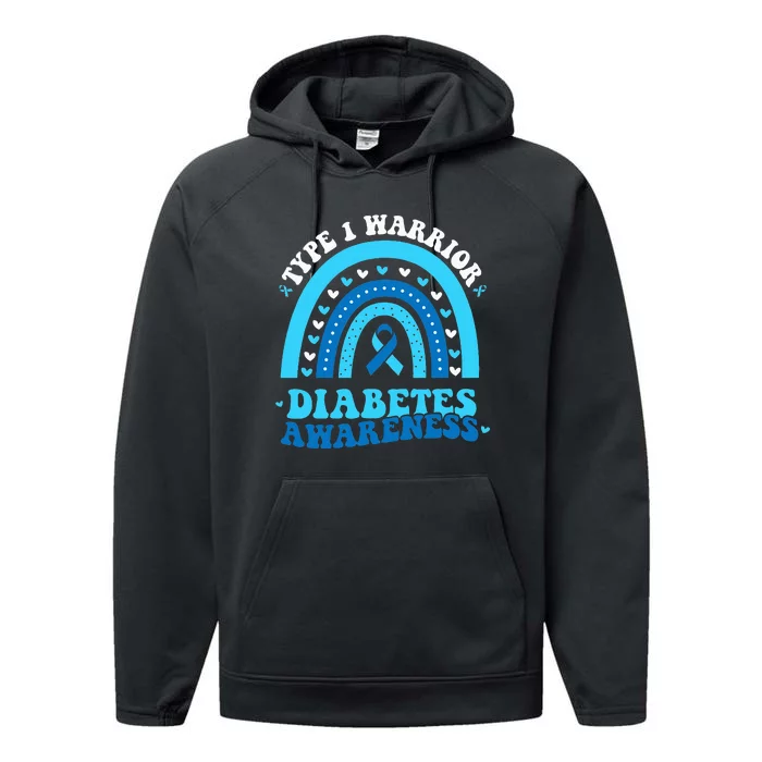 Diabetes Awareness Type 1 Warrior T1D Blue Ribbon Performance Fleece Hoodie