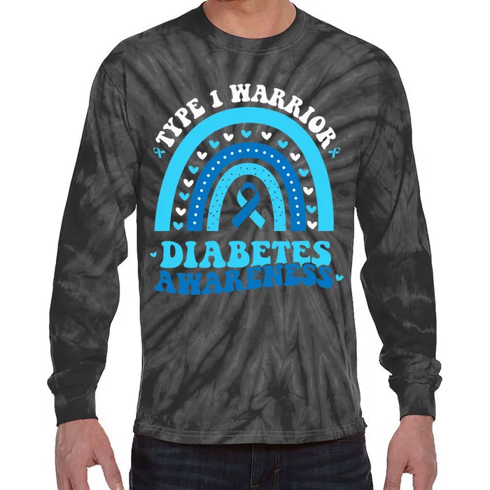 Diabetes Awareness Type 1 Warrior T1D Blue Ribbon Tie-Dye Long Sleeve Shirt