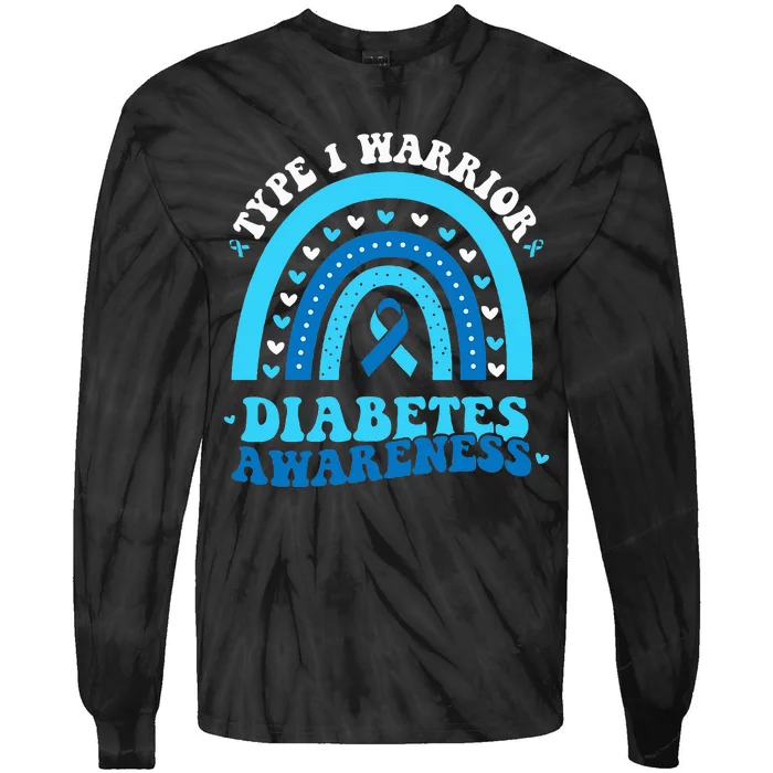 Diabetes Awareness Type 1 Warrior T1D Blue Ribbon Tie-Dye Long Sleeve Shirt