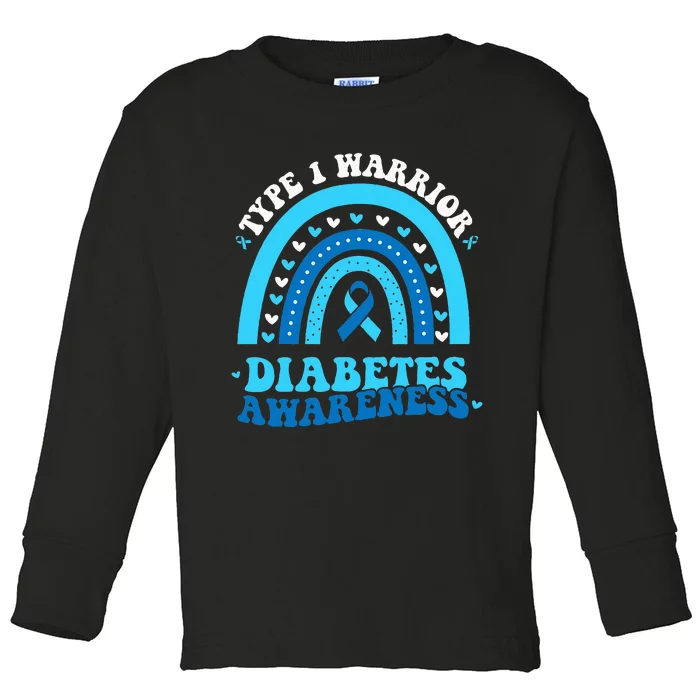 Diabetes Awareness Type 1 Warrior T1D Blue Ribbon Toddler Long Sleeve Shirt