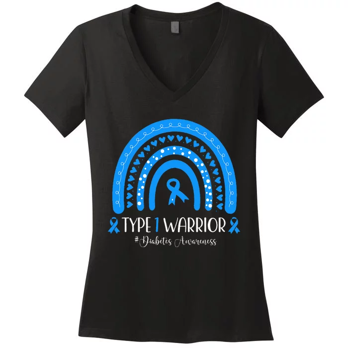 Diabetes Awareness Type 1 Warrior T1D Blue Ribbon Women's V-Neck T-Shirt