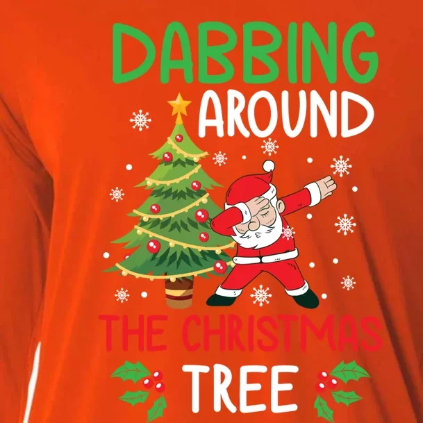 Dabbing Around The Christmas Tree Funny Santa Claus Holiday Gift Cooling Performance Long Sleeve Crew