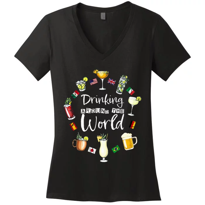 Drinking Around The World Vacation Drinking Showcase Women's V-Neck T-Shirt