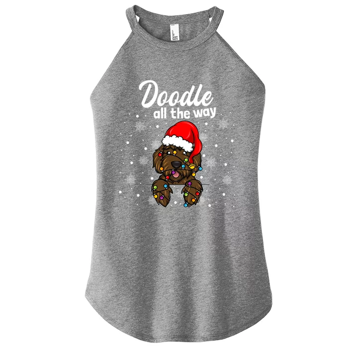 Doodle All The Way Labradoodle Santa Claus Hat Christmas Gift Women’s Perfect Tri Rocker Tank