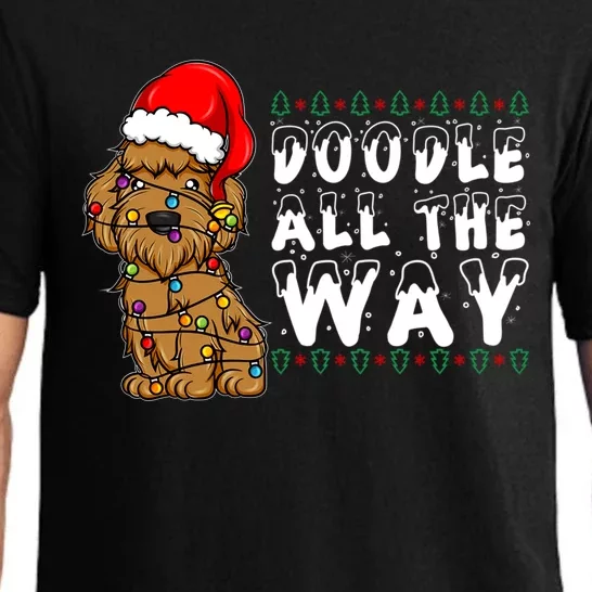 Doodle All The Way Goldendoodle Santa Hat Christmas Gift Pajama Set