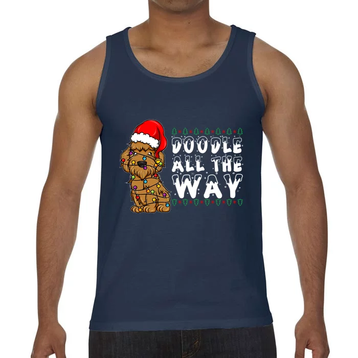 Doodle All The Way Goldendoodle Santa Hat Christmas Gift Comfort Colors® Tank Top