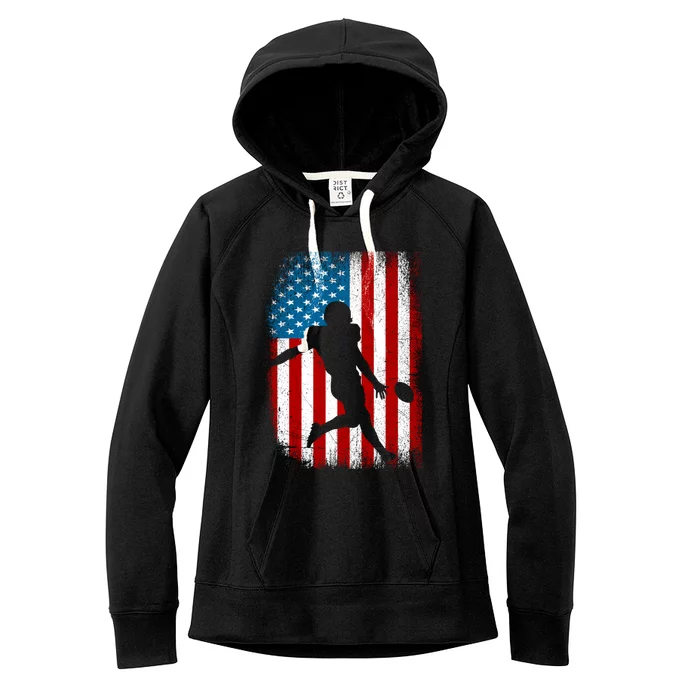 Distressed American Us Flag Vintage Football Gift Cute Gift Women's Fleece Hoodie