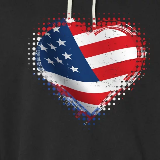 Distressed American USA Flag Heart Garment-Dyed Fleece Hoodie