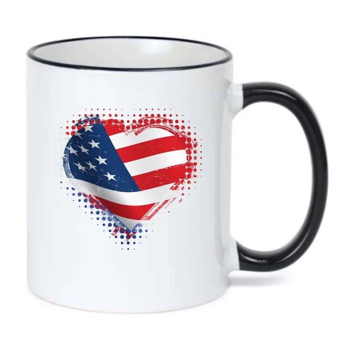 Distressed American USA Flag Heart Black Color Changing Mug