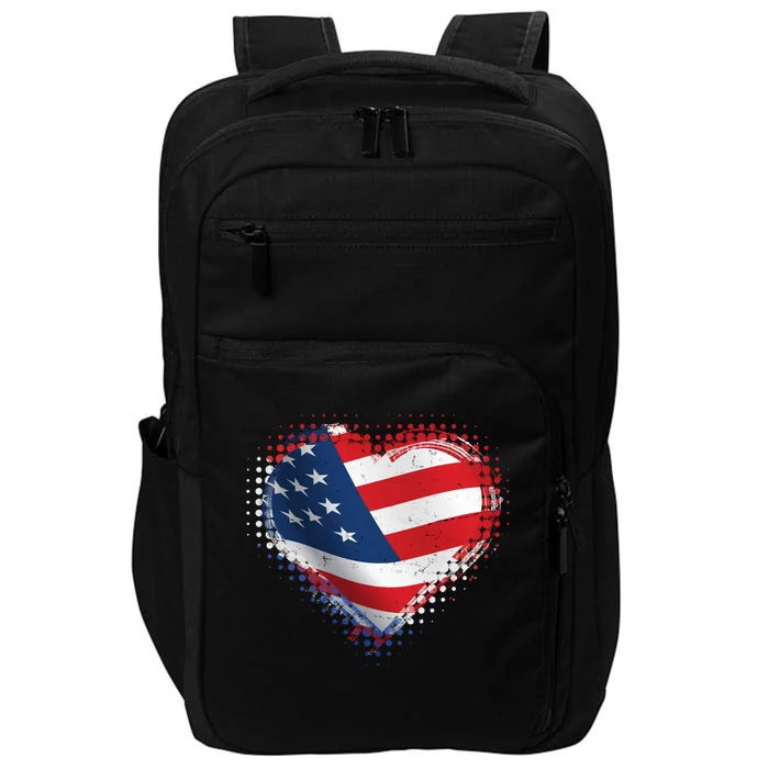 Distressed American USA Flag Heart Impact Tech Backpack