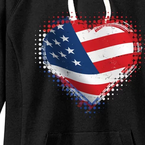 Distressed American USA Flag Heart Women's Fleece Hoodie