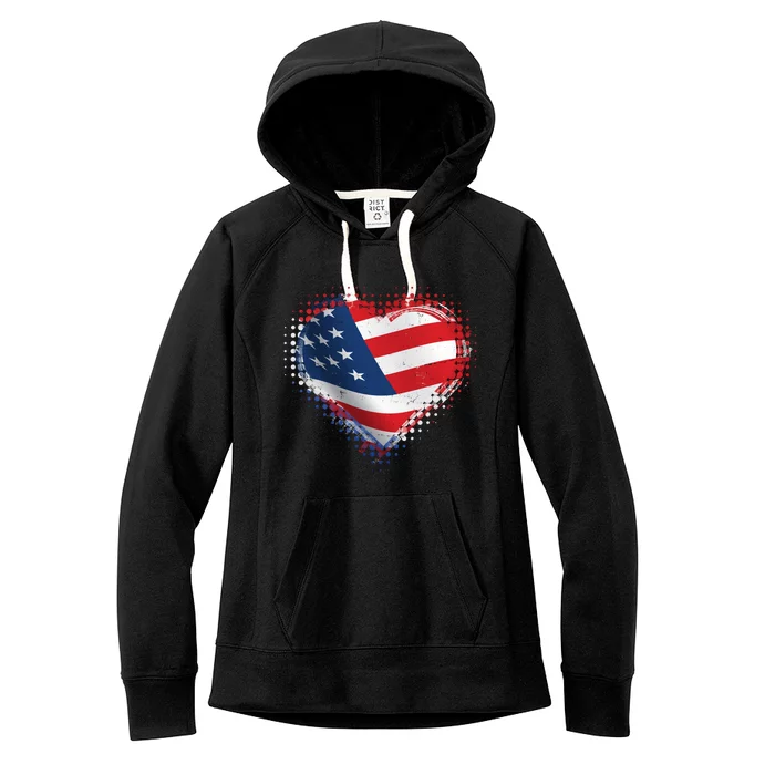 Distressed American USA Flag Heart Women's Fleece Hoodie