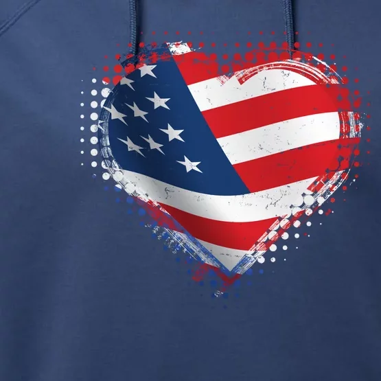 Distressed American USA Flag Heart Performance Fleece Hoodie