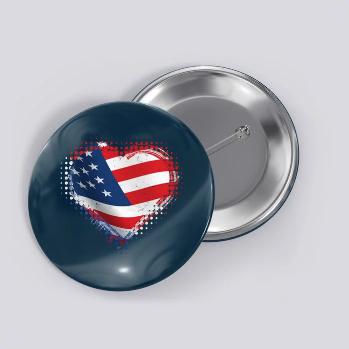 Distressed American USA Flag Heart Button