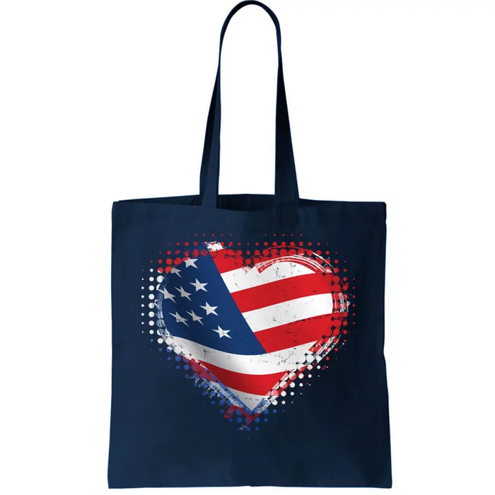 Distressed American USA Flag Heart Tote Bag