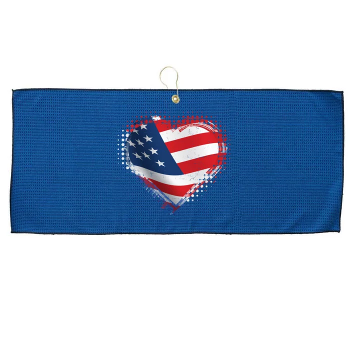 Distressed American USA Flag Heart Large Microfiber Waffle Golf Towel