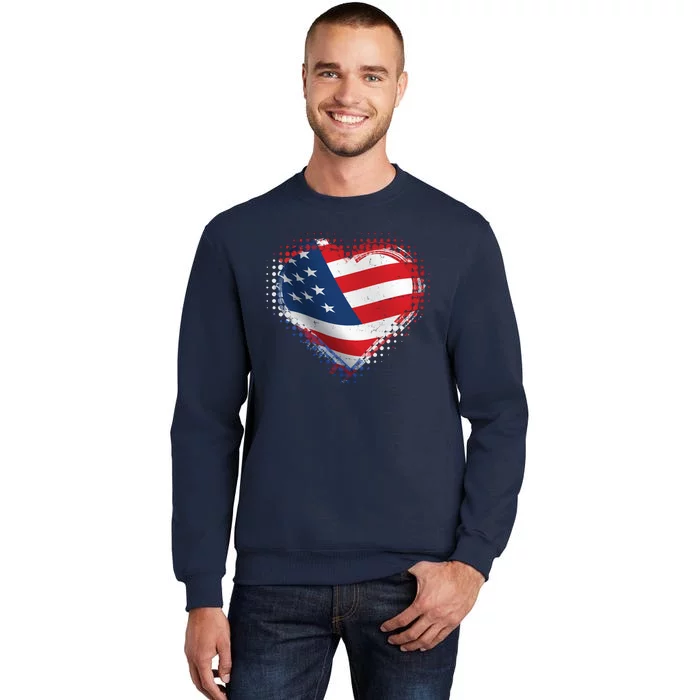 Distressed American USA Flag Heart Tall Sweatshirt