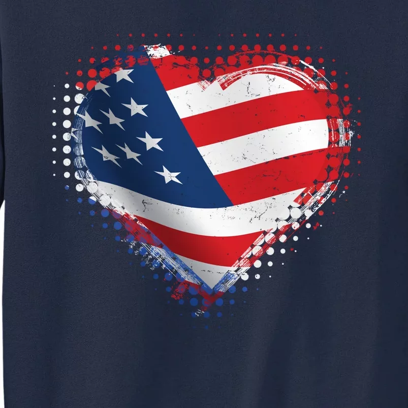 Distressed American USA Flag Heart Tall Sweatshirt