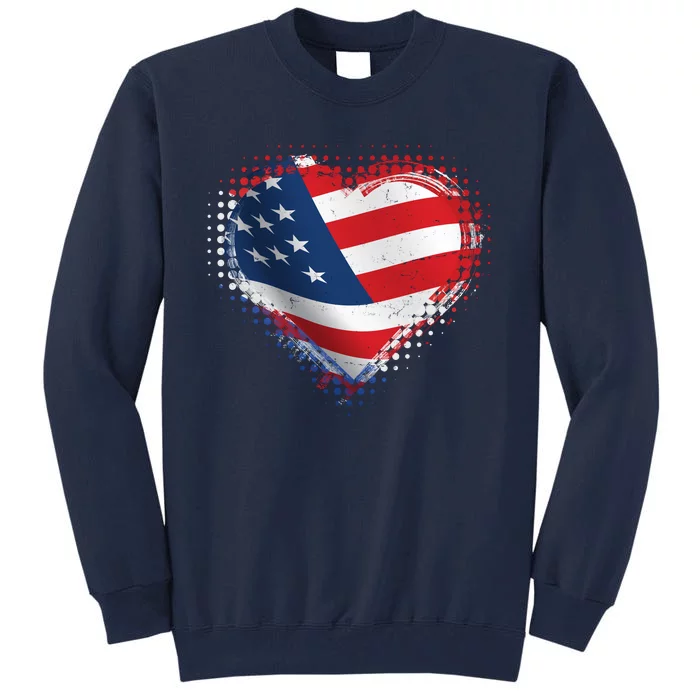 Distressed American USA Flag Heart Tall Sweatshirt