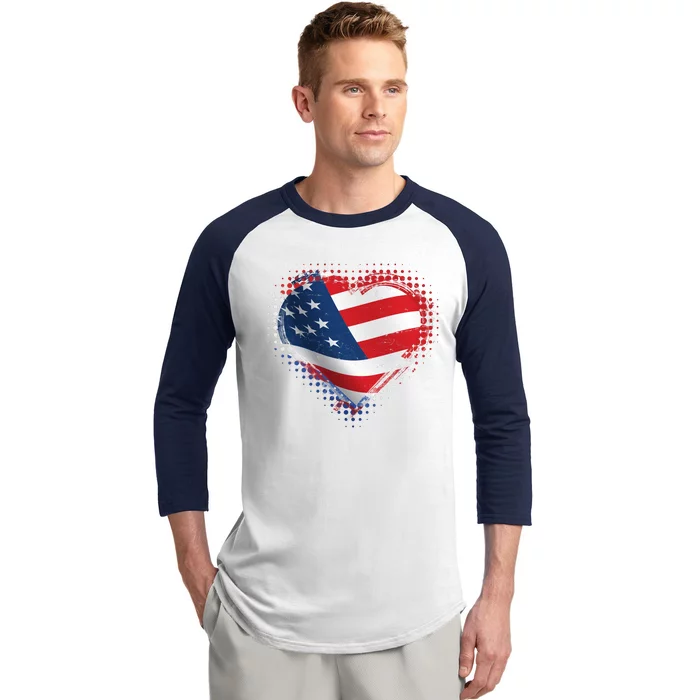 Distressed American USA Flag Heart Baseball Sleeve Shirt