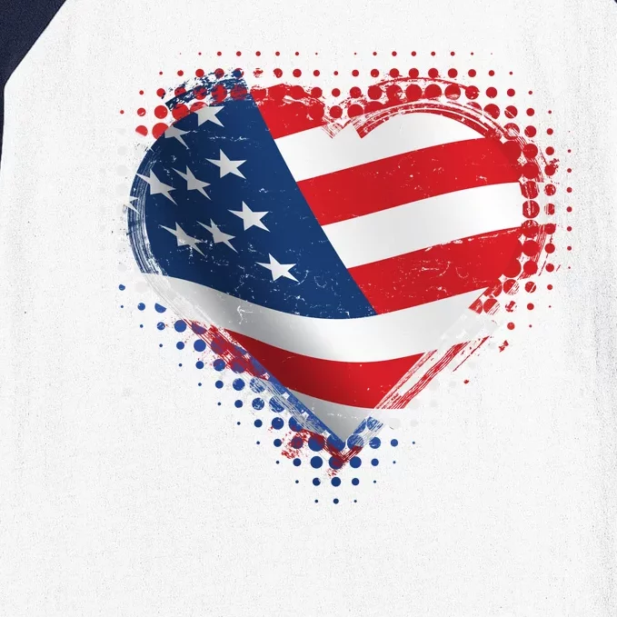 Distressed American USA Flag Heart Baseball Sleeve Shirt