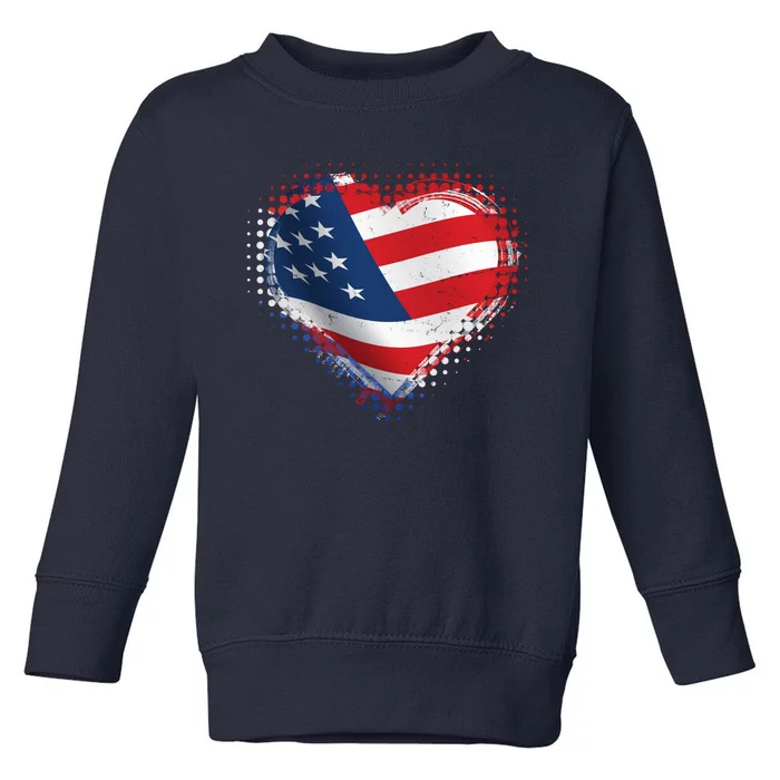 Distressed American USA Flag Heart Toddler Sweatshirt