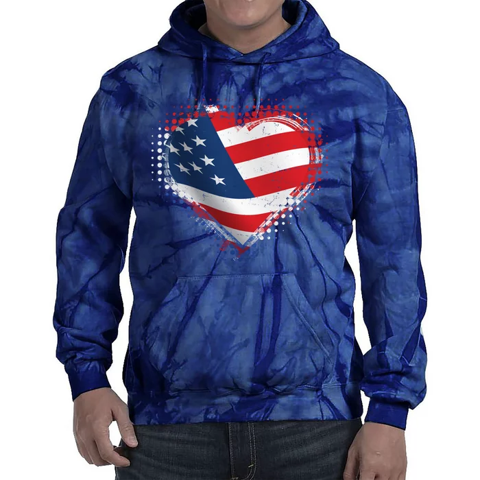 Distressed American USA Flag Heart Tie Dye Hoodie