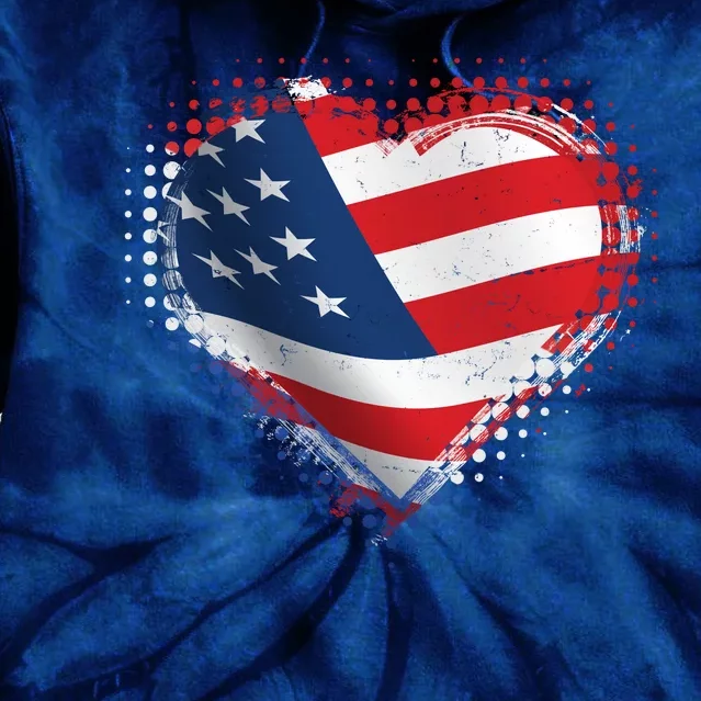 Distressed American USA Flag Heart Tie Dye Hoodie