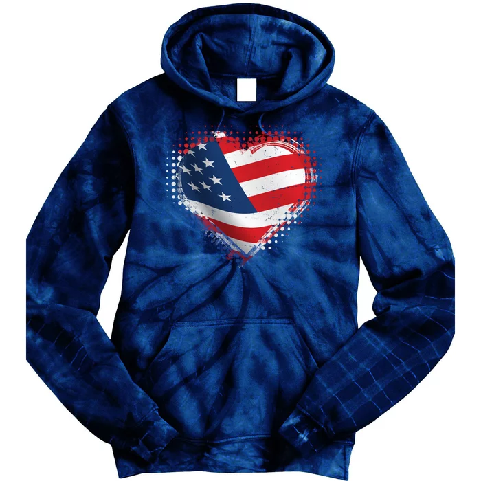 Distressed American USA Flag Heart Tie Dye Hoodie