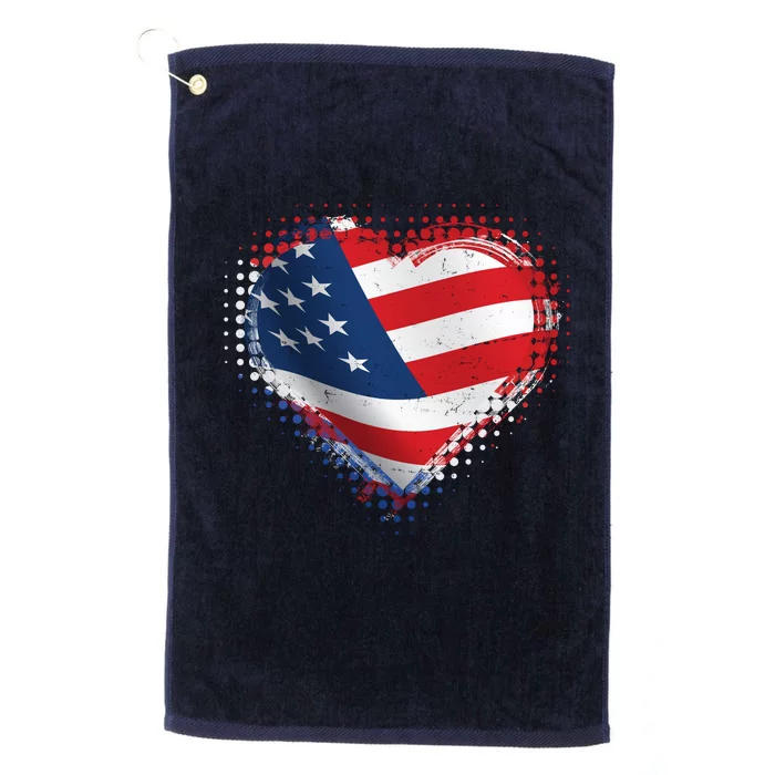 Distressed American USA Flag Heart Platinum Collection Golf Towel