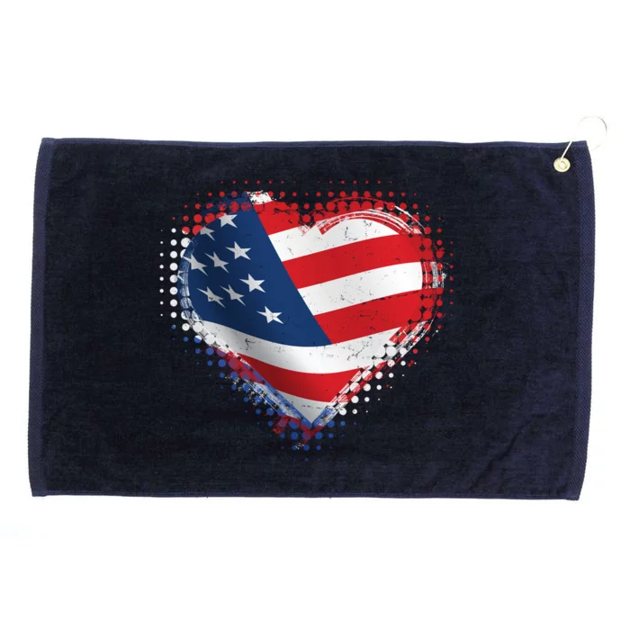 Distressed American USA Flag Heart Grommeted Golf Towel