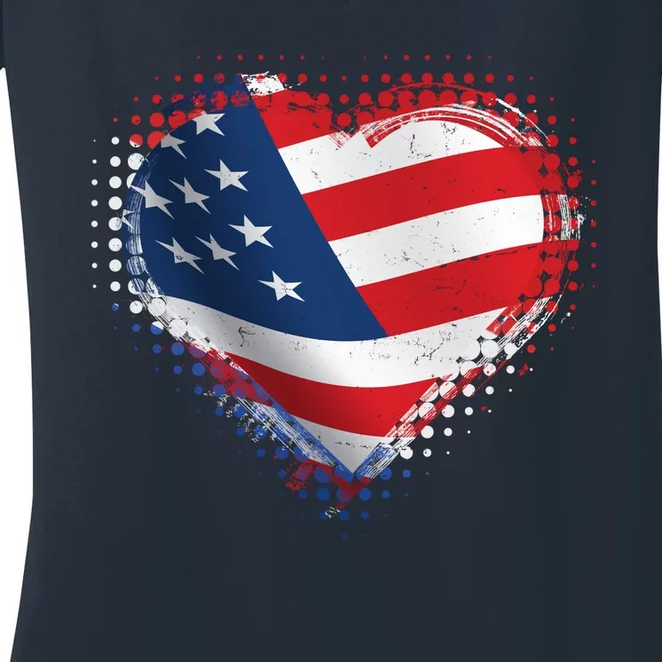 Distressed American USA Flag Heart Women's V-Neck T-Shirt