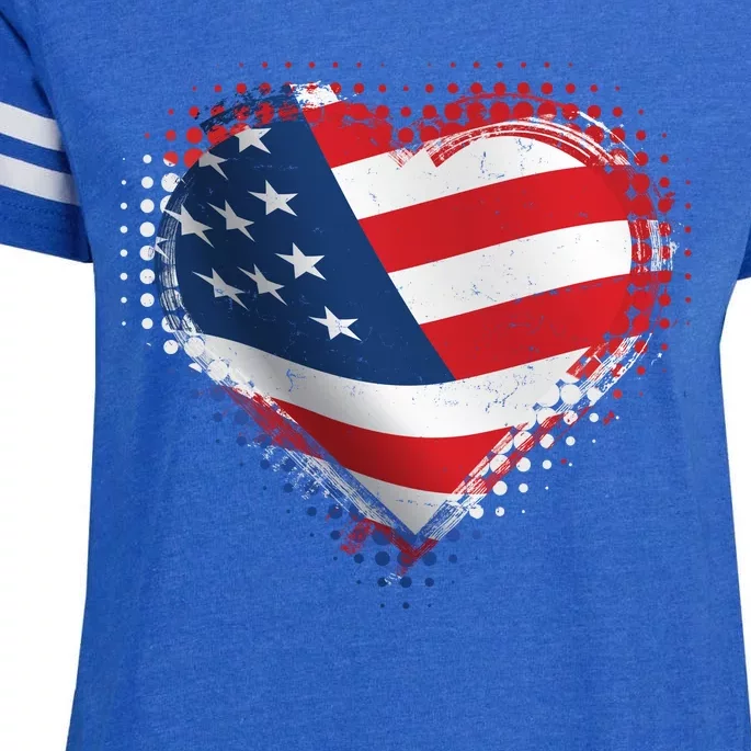 Distressed American USA Flag Heart Enza Ladies Jersey Football T-Shirt