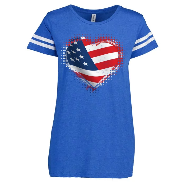 Distressed American USA Flag Heart Enza Ladies Jersey Football T-Shirt