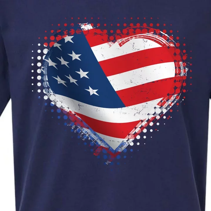 Distressed American USA Flag Heart Sueded Cloud Jersey T-Shirt