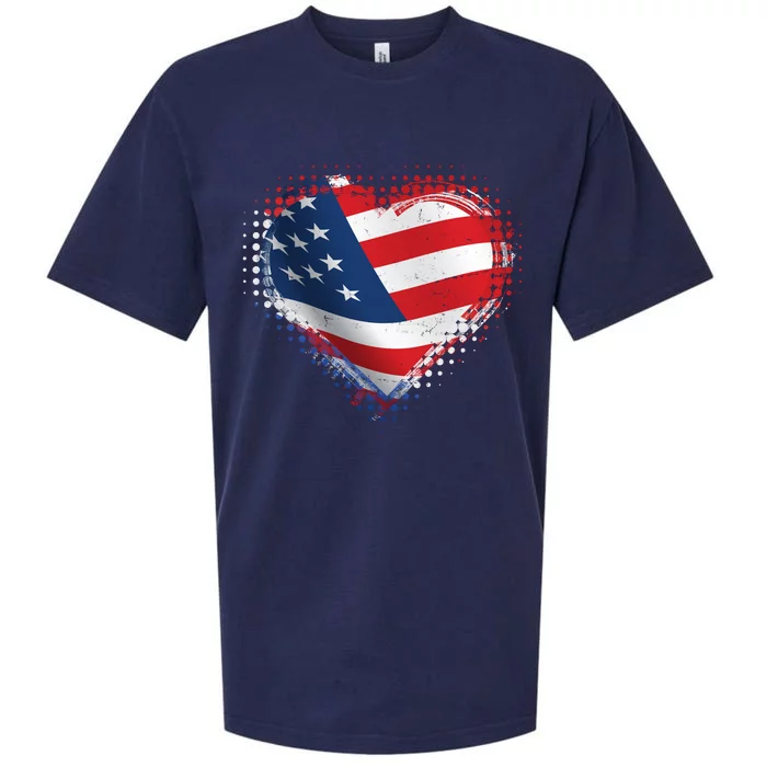 Distressed American USA Flag Heart Sueded Cloud Jersey T-Shirt