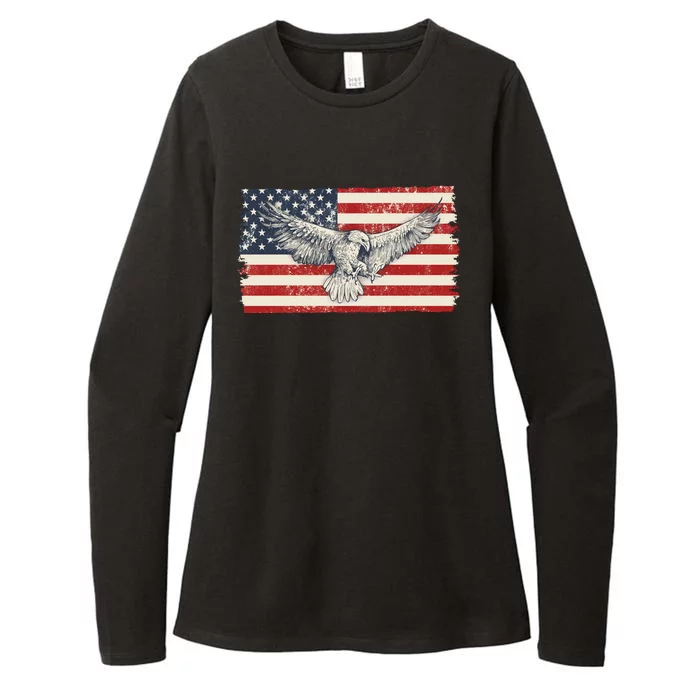 Distressed American USA Flag Eagle Womens CVC Long Sleeve Shirt