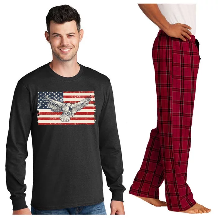 Distressed American USA Flag Eagle Long Sleeve Pajama Set