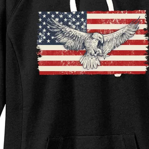 Distressed American USA Flag Eagle Women's Fleece Hoodie