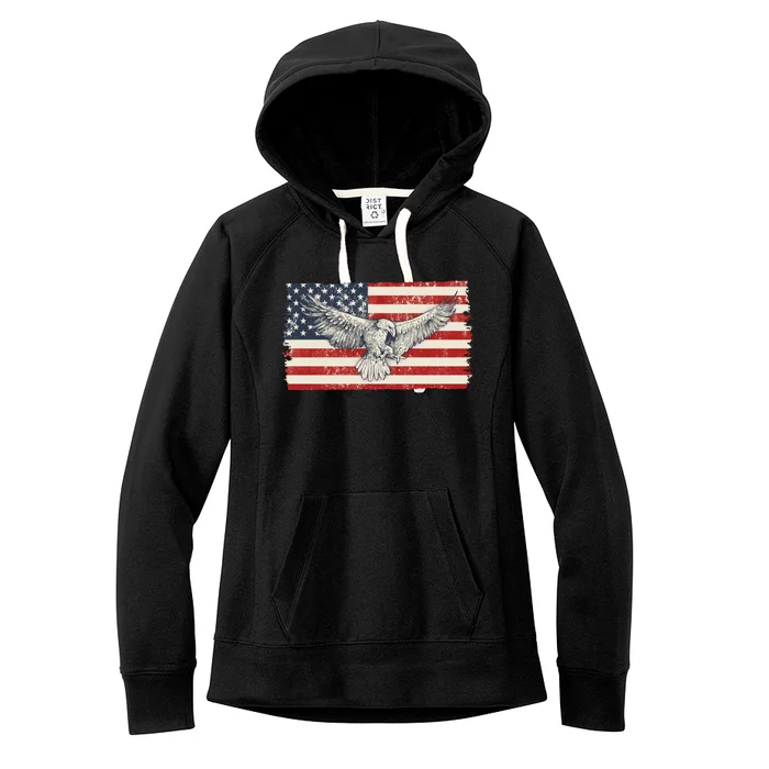 Distressed American USA Flag Eagle Women's Fleece Hoodie