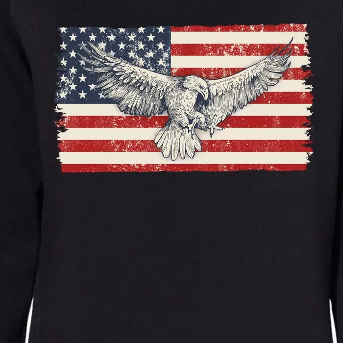 Distressed American USA Flag Eagle Womens California Wash Sweatshirt