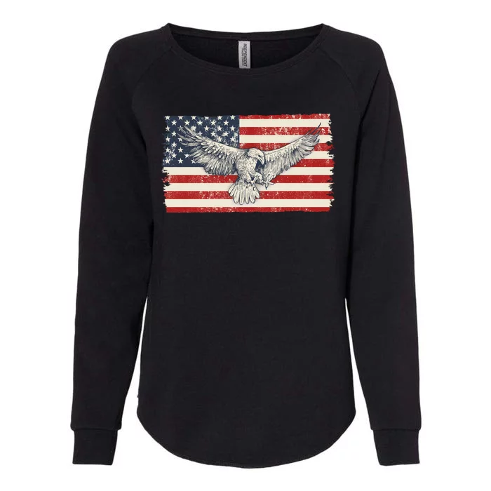 Distressed American USA Flag Eagle Womens California Wash Sweatshirt