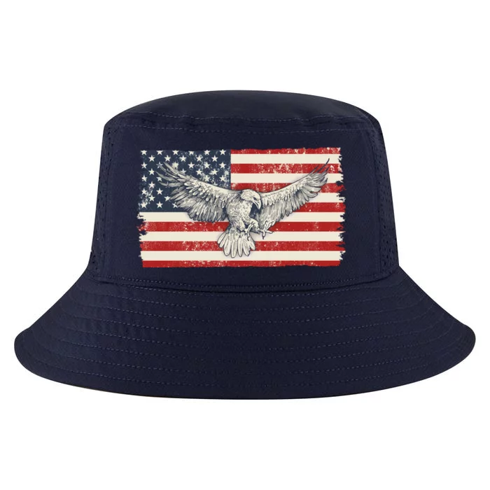 Distressed American USA Flag Eagle Cool Comfort Performance Bucket Hat