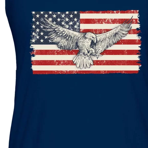 Distressed American USA Flag Eagle Ladies Essential Flowy Tank