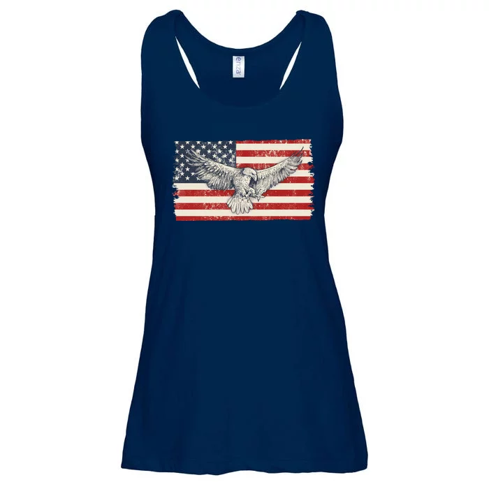 Distressed American USA Flag Eagle Ladies Essential Flowy Tank